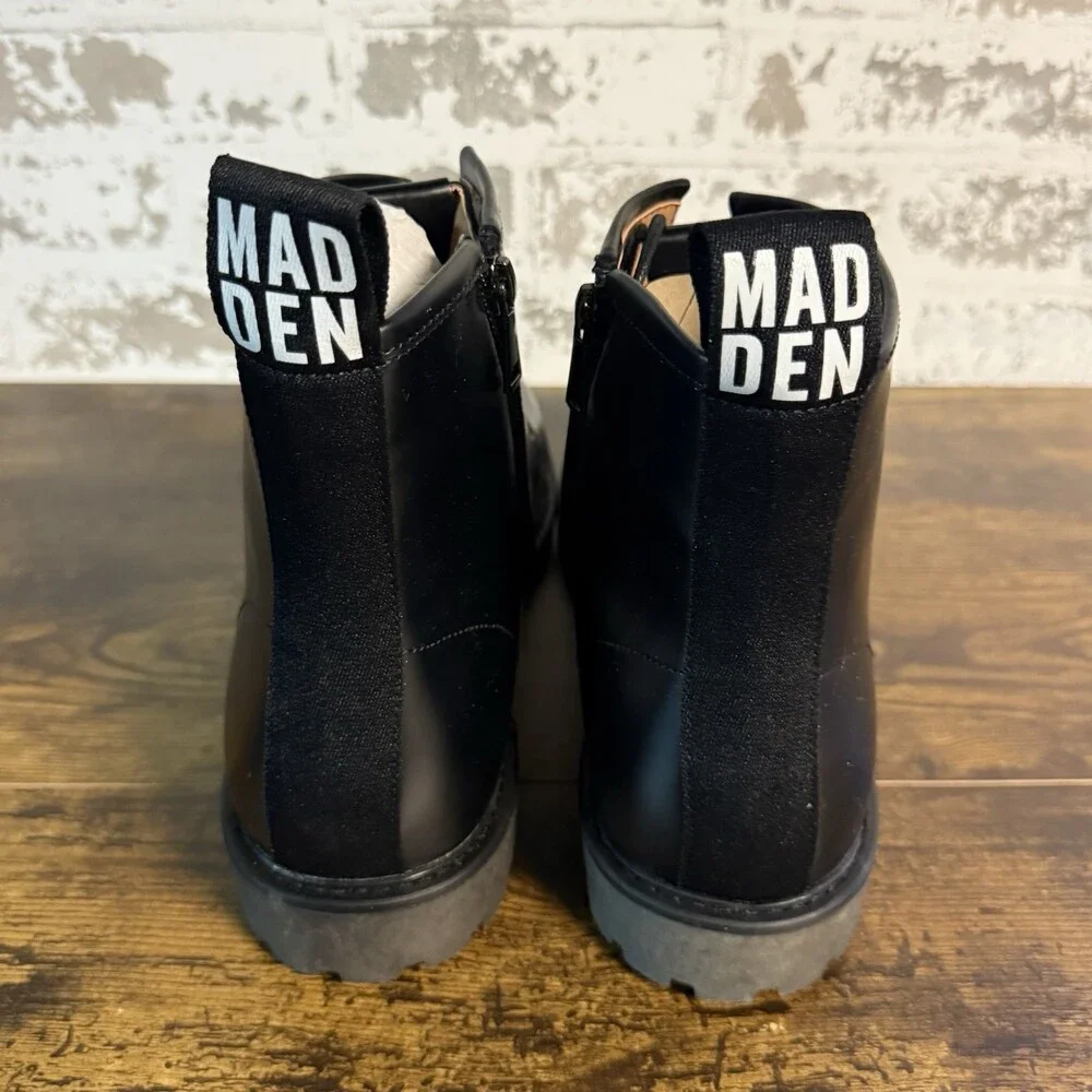 NEW - MADDEN - Mens Combat Boots - Black PU Leather - Size 13 - Picture 4 of 7